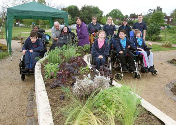 DM16116794a.jpg Opening of new garden in Billingshurst. Disabled people from Ingfield Manor and others who helped to create the garden. Photo by Derek Martin SUS-161005-135732008