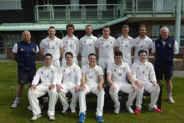Hastings Priory Cricket Club's first team squad lines up for the camera prior to its nine-wicket win over Worthing last weekend (SUS-160705-124318002)