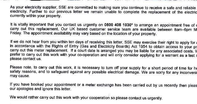 The 'threatening' letter from SSE.