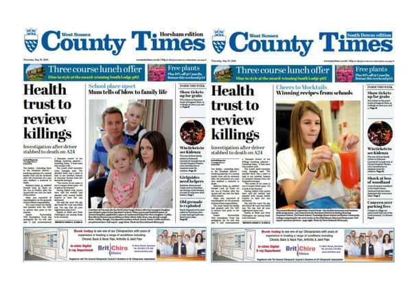 Front pages of the West Sussex County Times (Thursday May 19 editions)
