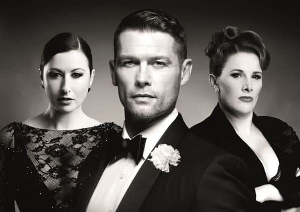 Hayley Tamaddon, John Partridge and Sam Bailey. Picture by Dewynters