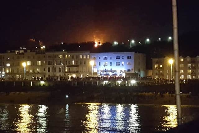 The fire on Magdalen Road could be seen from Hastings Pier. Photo by Chris Kyprianou
