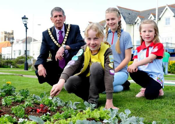 Winner Ella Jane McManus, nine, with two of the finalists Sophie Crouch (right), six, and Abi Pacey, 14 and the Mayor of Bognor Pat Dillon.ks16000659-1 SUS-160523-203911008
