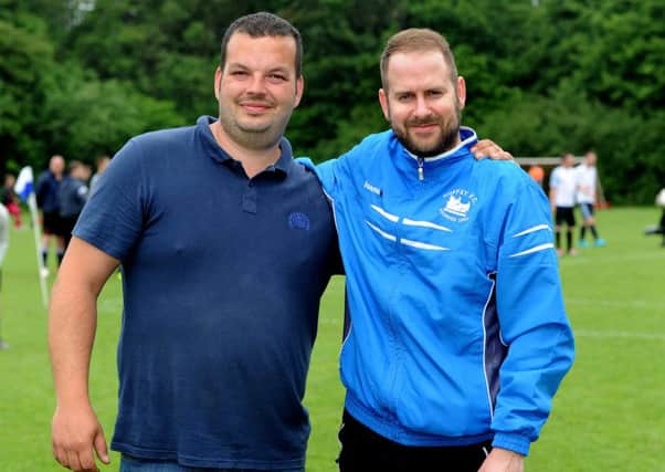 Charity Football tournament for the Evelina London Childrens Hospital in memory of eight-month-old Georgina Gregory who died of a rare condition. Event organisers Karl Haworth and James Gregory. Pic Steve Robards SR1615547 SUS-160606-095859001