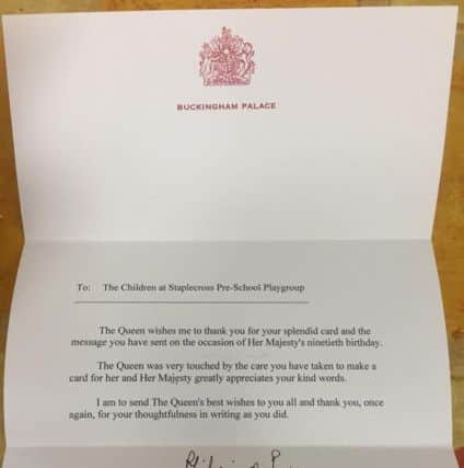 The letter from lady-in-waiting Philippa de Pass. Photo by Staplecross Pre-school Playgroup sH7TN9mtr1HISWC0IGY0