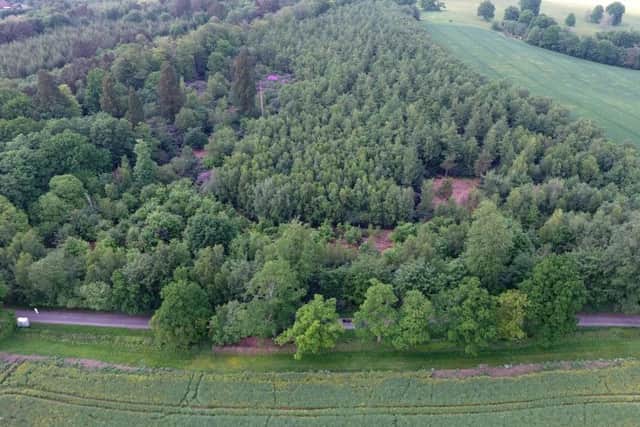An aerial shot of Hampshire Hill in Slaugham, West Sussex, where human remains which police believe are Mark Manning have been discovered. Picture: Eddie Mitchell