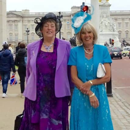 Sheila and Ann outside Buckingham Palace for the Queen's garden party. Photo courtesy of Pett Older People's Project