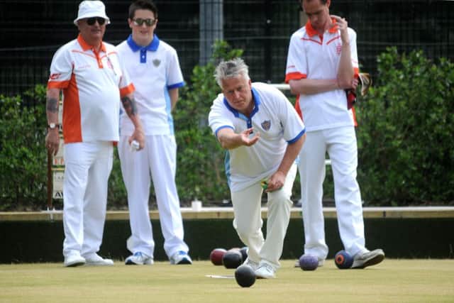 Horsham Bowls Club hosting their first-ever home counties league match. Sussex (blue) v Middlesex (orange).   Pic Steve Robards SR1615180 SUS-160530-131231001