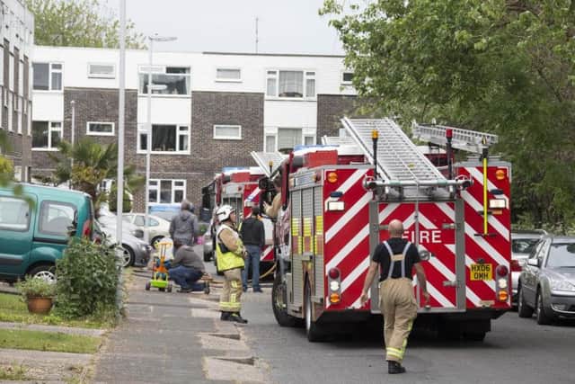 Three fire engines attended the scene in Mulberry Gardens. Photo by Eddie Mitchell.