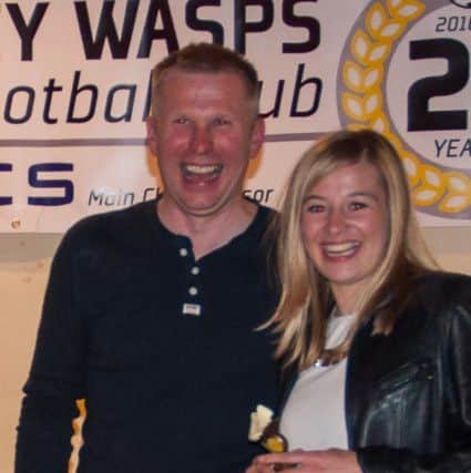 Manager's player of the year Suzanne Davies with Wasps' goalkeeping coach Paul Woodhams.