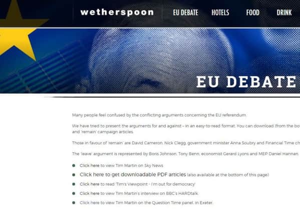 The Wetherspoons website has its own EU section