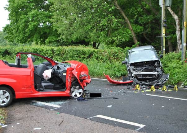 Two cars crashed head-on on the A21. Photo by Dan Jessup