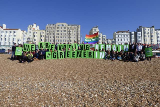 Green Party members from across the South East officially launch the region's 'Greener In' campaign at the start of April in Brighton (Photo: Brighton and Hove Green Party) SUS-160606-101921001