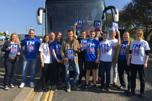 Students from Hastings language schools supporting the remain campaign (photo submitted). SUS-160606-102926001