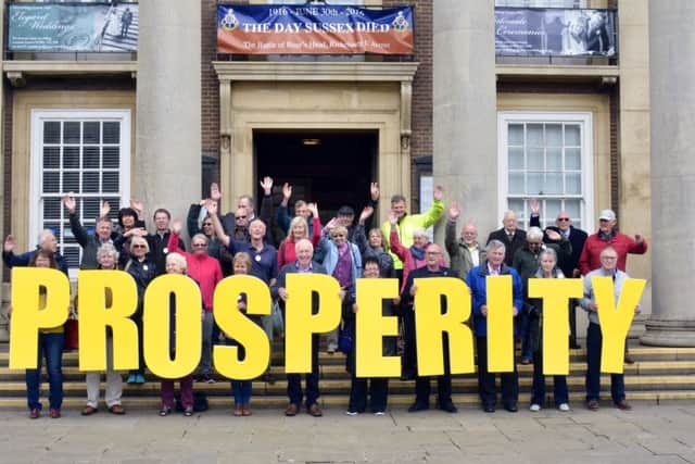 Residents in favour of the leave campaign demonstrating outside Worthing Town Halll as part of the 'Words of Hope Tour' (photo submitted). SUS-160606-172102001