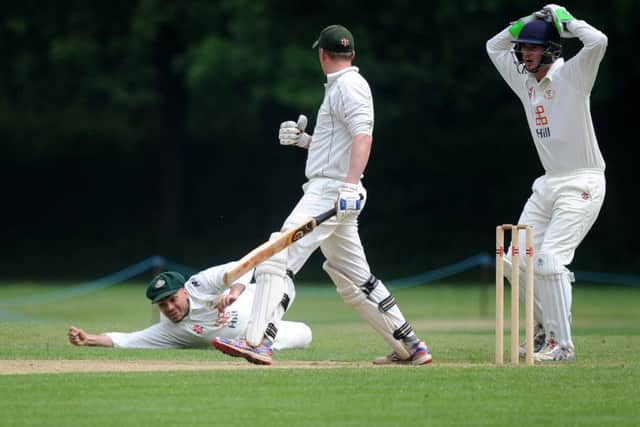 Sussex League Division 2: Three Bridges (batting) v Ifield. Ian Church survives an attempted catch. Pic Steve robards  SR1615724 SUS-160606-143031001