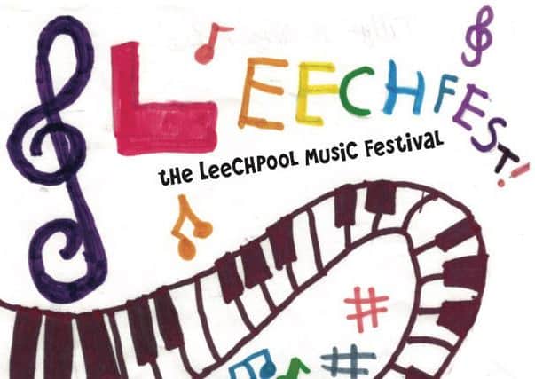 Part of a poster for Leechpool Primary School's music festival created by a pupil