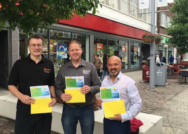 (From L to R) Chris Heaps and Paul Wells are supporting town centre manager Toyubur Rahams BID plan
