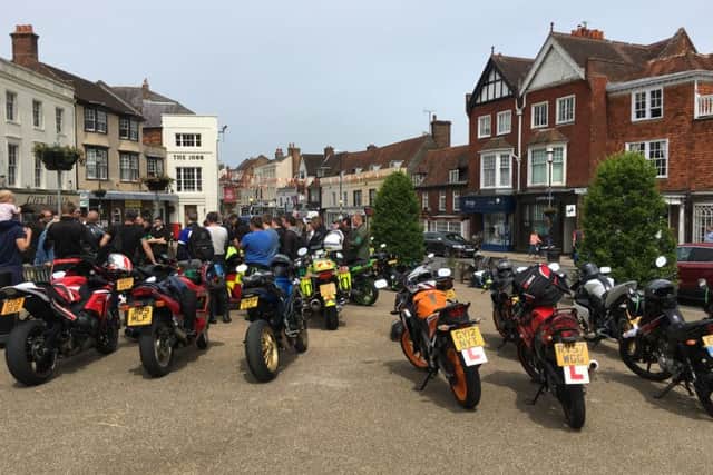 Bikers waiting to join Danny's funeral procession on Abbey Green