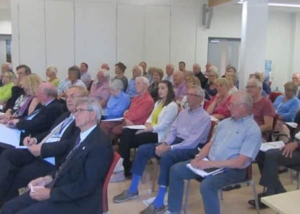 Concerned residents at the meeting about Barratt Homes' plan to build 200 homes in Emsworth.