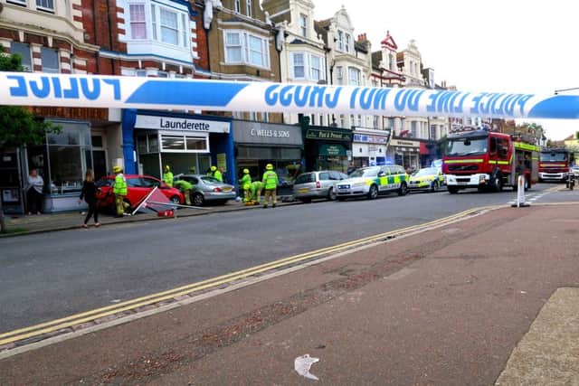 Car crashes into laundrette in Sackville Road. Photo by Michael Parmley