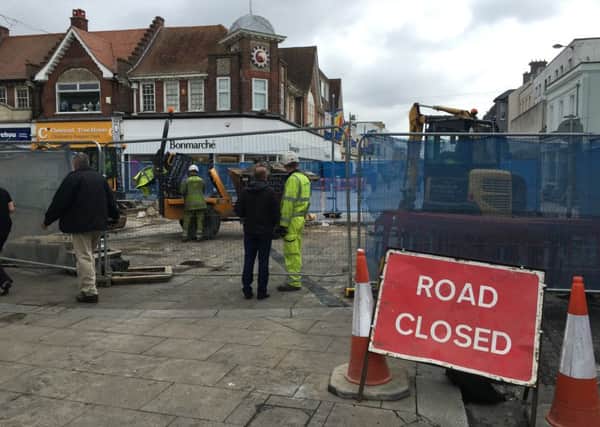 Shops located where London Road and the High Street meet are currently blocked off after a setback