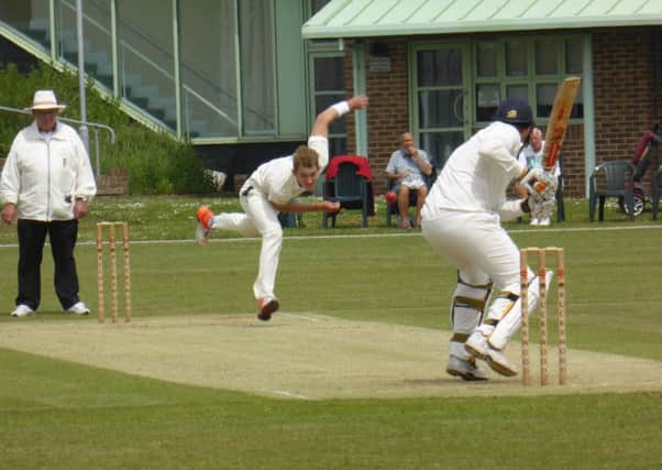 Hastings Priory v Billingshurst cricket action - Will Fazakerly bowling for Billingshurst SUS-161106-231627002