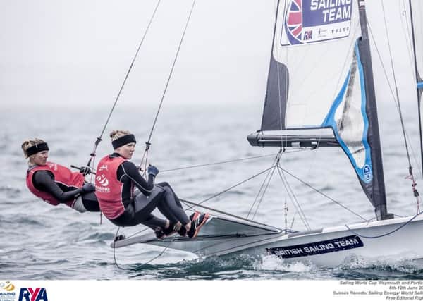 Charlotte Dobson, left, and Sophie Ainsworth at the Sailing World Cup / Picture by Jesus Renedo