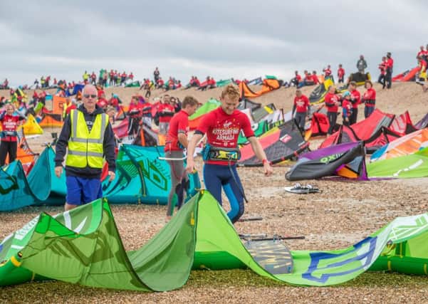 The Virgin Kitesurfing Armada, featuring Worthing surfing champion Lewis Crathern, breaks the Guinness World Record for the largest parade of kitesurfers. Picture: Dave White