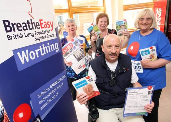 Worthing Breathe Easy club members Jo Stephens, 70, Shirley Martin, 66, Garry Thomas, 55, and Sandie Weeks at Worthing Hospital. Picture: Derek Martin