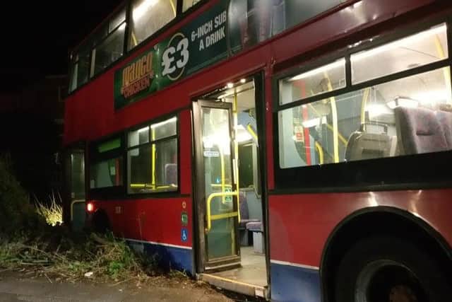 The rail replacement bus crash on Bexhill Road. Photo courtesy of Sussex Roads Police