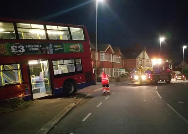 The rail replacement bus crash on Bexhill Road. Photo courtesy of Sussex Roads Police