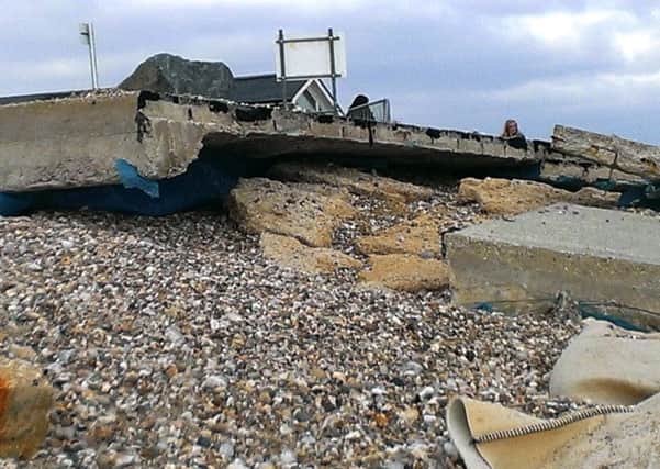Tidal erosion has scoured the beach and wrecked the former seating area in front of Pagham Yacht Club (pictured earlier this year) SUS-160228-094524001