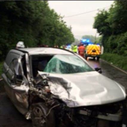 The Vauxhall Astra driver suffered serious leg injuries in the crash. Photo courtesy of East Sussex Fire and Rescue Service