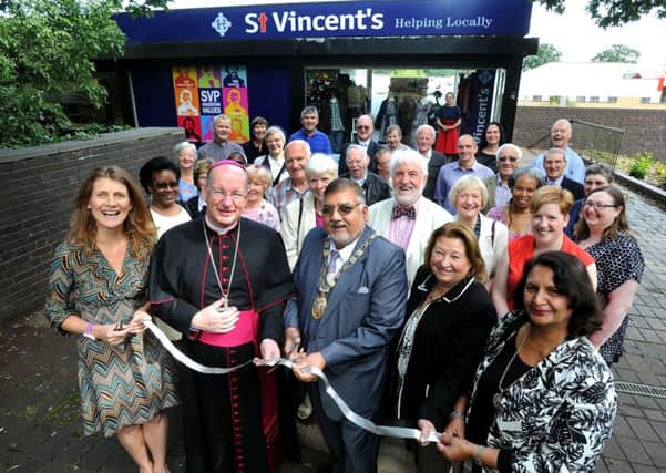 Bishop Richard Moth and mayor Cllr Raj Sharma coming to open new community hub and charity shop for charity St Vincent de Paul at Broadfield Crawley. Pic SR1619758 Steve Robards 07-07-16 SUS-160807-165340001
