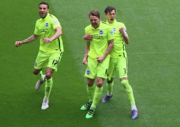 Albion celebrate their equaliser at Middlesbrough on the final day of last season