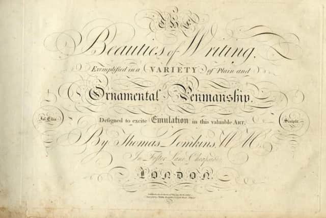 Thomas Tomkins The Beauties of Writing, published in 1777.