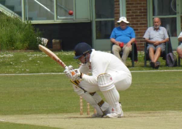 Hastings Priory captain Tom Gillespie ducks under a bouncer during the club's last outing at home to Billingshurst a fortnight ago. Picture by Simon Newstead (SUS-161106-231733002)