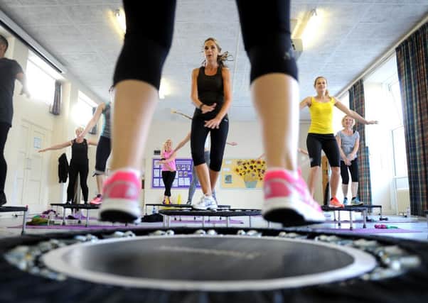 Wacky workouts - a rebound class. Rebounding is done on a good quality small circular trampoline that is designed to give extra spring and absorb impact. Pic Steve Robards  SR1616808 SUS-160615-151333001