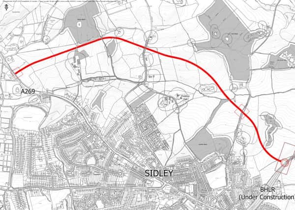 The proposed route of the North Bexhill Access Road