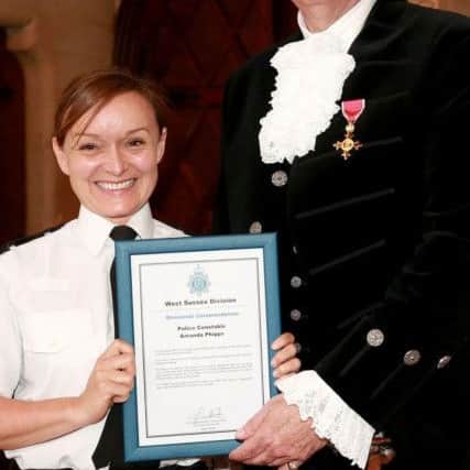 PC Amanda Phipps from Crawley with her award. Sussex Police picture