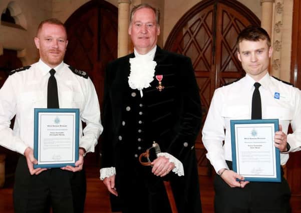 PC Chris Newby, the High Sheriff of West Sussex Mark Spofforth and PC Peter Wood
