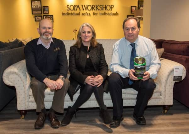 Stonepillow events manager Jenny Dwyer-Ward with manager Ron Wawman, right, and Andy Whitfield from Sofa Workshop in Chichester
