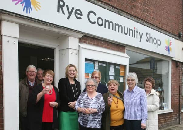Amber Rudd with members of the Rye Community Shop management team when it reopened in February. Photo by John Wylie