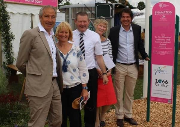 L to R: Garden designer Stephane Marie; Tracy Hobden, Kevin Boorman, Jane Ellis, all of 1066 Country Marketing; Gregory Delahaye, director Normandy Tourist Board SUS-160507-142720001