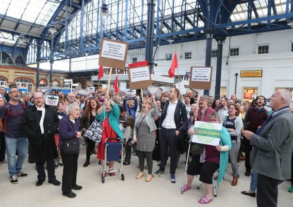 BRIGHTON STATION DEMOSTRATION - PASSENGERS SICK OF THE SERVICE

Fed up commuters are to hold a demonstration at Brighton Station tomorrow evening in protest at Southern keeping its franchise despite weeks of chaos on the Brighton mainline.
The news comes as the RMT union, which has called several strikes in protest at the move to driver-only trains, slammed Go-Ahead for paying its bosses huge bonuses while passengers suffer.
As well as three walkouts, services have been disrupted by daily cancellations blamed on staffing problems  which Southern says is down to union members calling in sick, and which the RMT says is down to poor management and a lack of overall staff.
In-post MPU
The protest, organised by a Twitter account named @southernrailout, is being held on the concourse at 6.30pm SUS-160621-172312001
