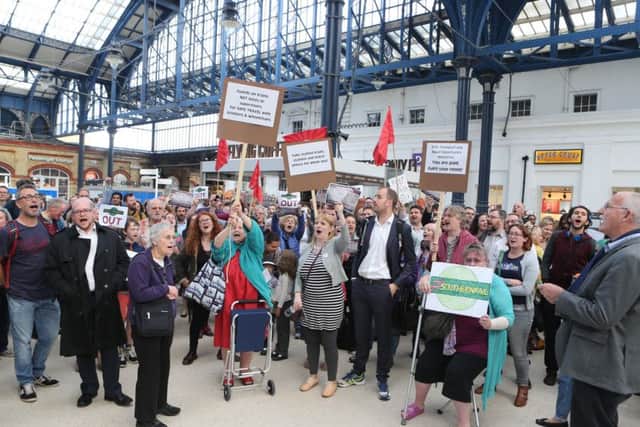 BRIGHTON STATION DEMOSTRATION - PASSENGERS SICK OF THE SERVICE

Fed up commuters are to hold a demonstration at Brighton Station tomorrow evening in protest at Southern keeping its franchise despite weeks of chaos on the Brighton mainline.
The news comes as the RMT union, which has called several strikes in protest at the move to driver-only trains, slammed Go-Ahead for paying its bosses huge bonuses while passengers suffer.
As well as three walkouts, services have been disrupted by daily cancellations blamed on staffing problems  which Southern says is down to union members calling in sick, and which the RMT says is down to poor management and a lack of overall staff.
In-post MPU
The protest, organised by a Twitter account named @southernrailout, is being held on the concourse at 6.30pm SUS-160621-172312001