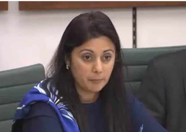 Nus Ghani, Wealden MP, at the  Home Affairs Select Committee meeting discussing anti-Semitism (photo from parliament.tv). SUS-160707-162227001