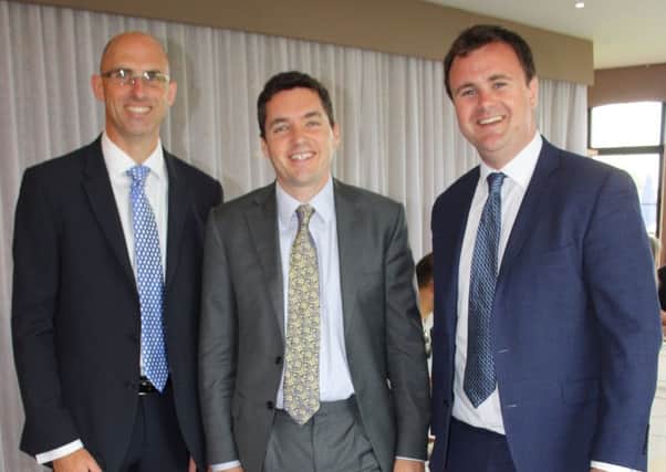 Barclays corporate relationship director Peter Mills, Huw Merriman MP, and Barclays community banking director Will Dixon at the Business Breakfast. Photo courtesy of Barclays