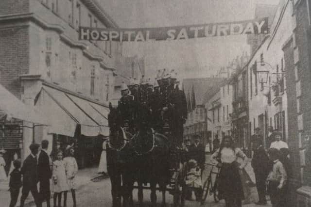 The village fire engine in Hurstpierpoint High Street in 1905. Eva Daisy is 4th from the left